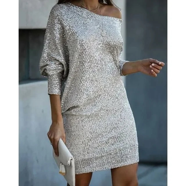 Norvielle Damen Paillettenkleid Mit Kontrast