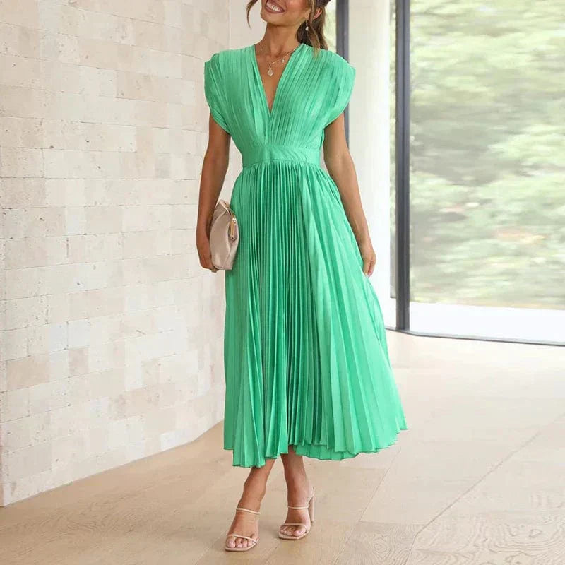 Damen Abendkleid Plissiert V-Ausschnitt Elegantes Fließendes