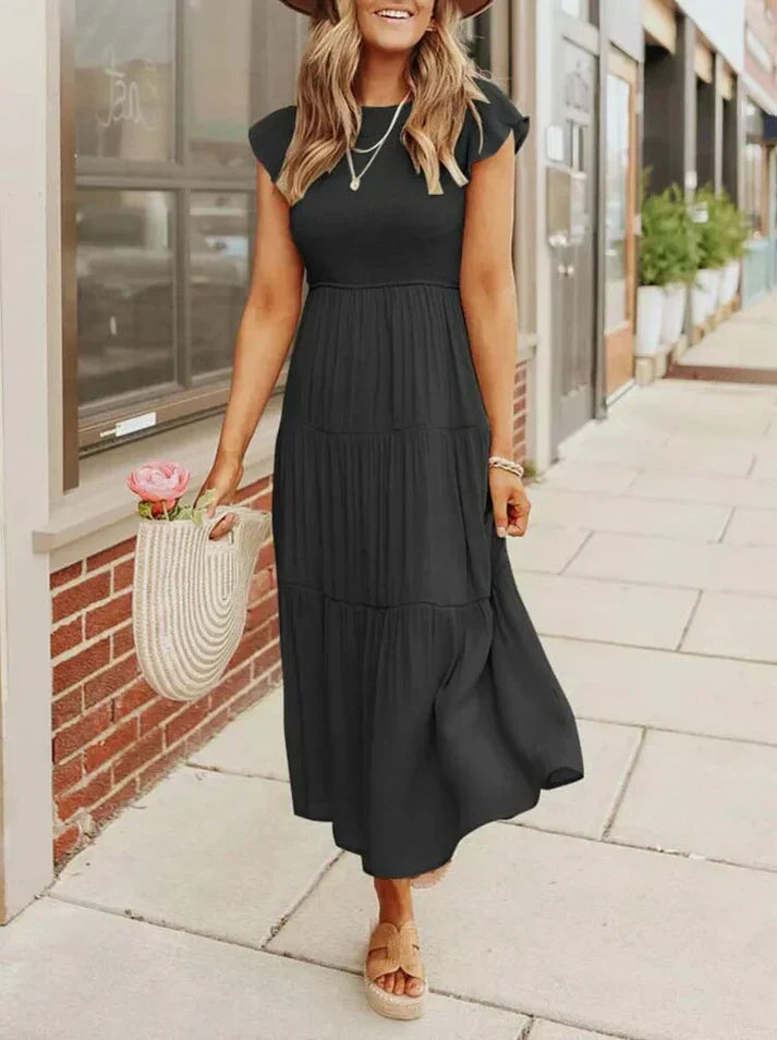 Norvielle Damen Midi-Kleid Kurzärmelig