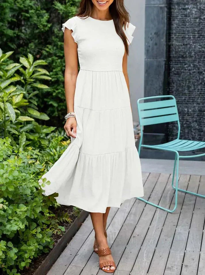 Norvielle Damen Midi-Kleid Kurzärmelig