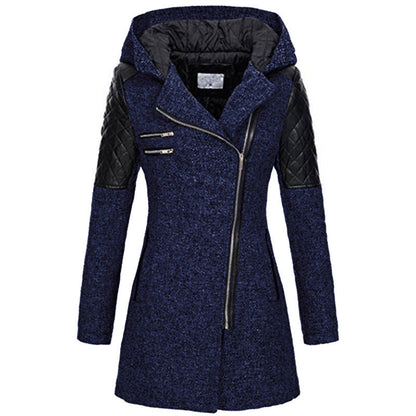 Damen Steppjacke mit Kapuze und asymmetrischem Reißverschluss