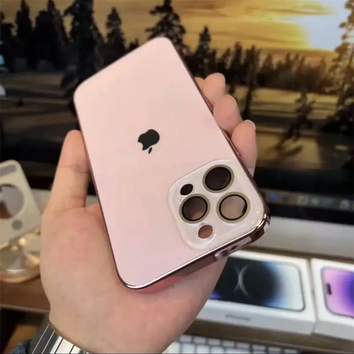 Galvanisiertes Glas iPhone Schutzhülle Hartes Gehärtetes Glas - Norvielle