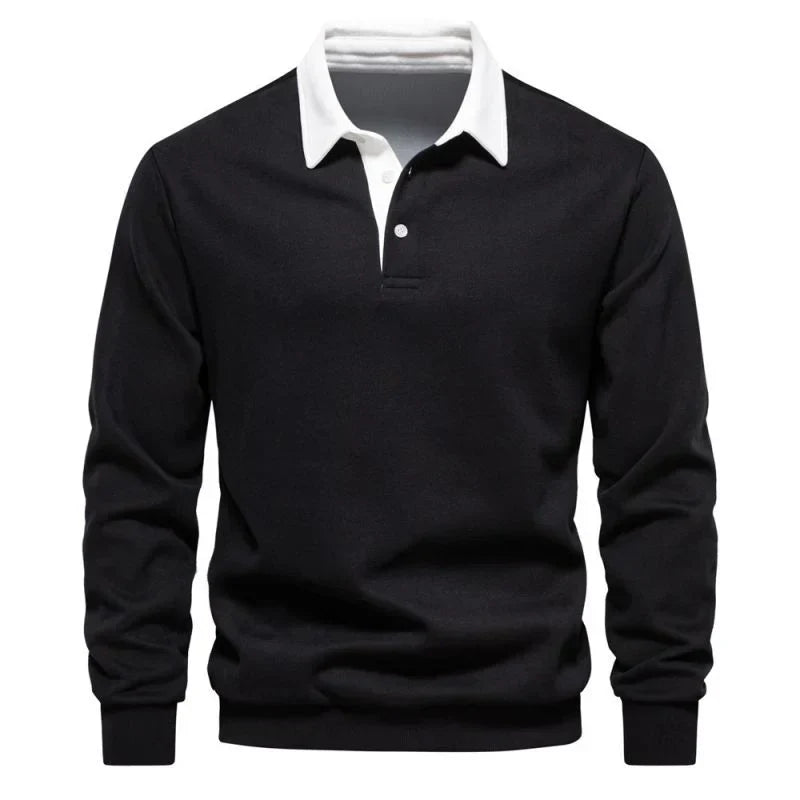 Norvielle Herren Poloshirt Langärmlig Baumwolle Weiß - Norvielle