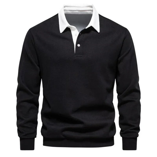 Norvielle Herren Poloshirt Langärmlig Baumwolle Weiß - Norvielle