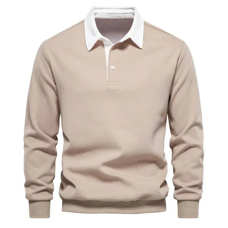 Norvielle Herren Poloshirt Langärmlig Baumwolle Weiß