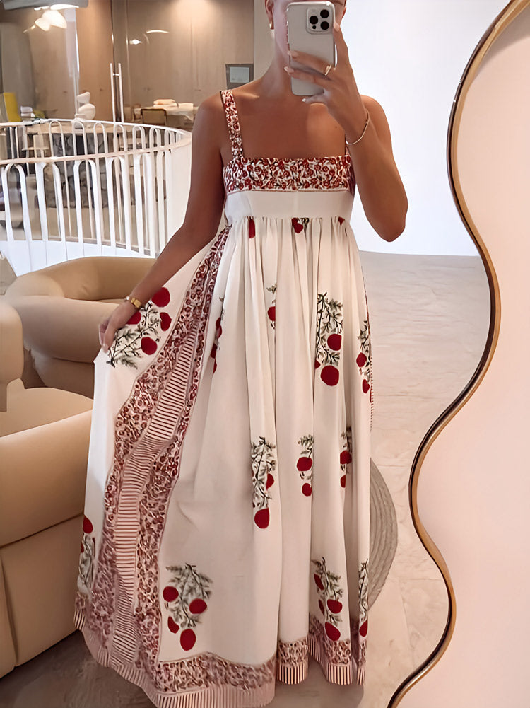 Damen Maxi-Kleid Träger Boho-Stil Blumenmuster Luftig