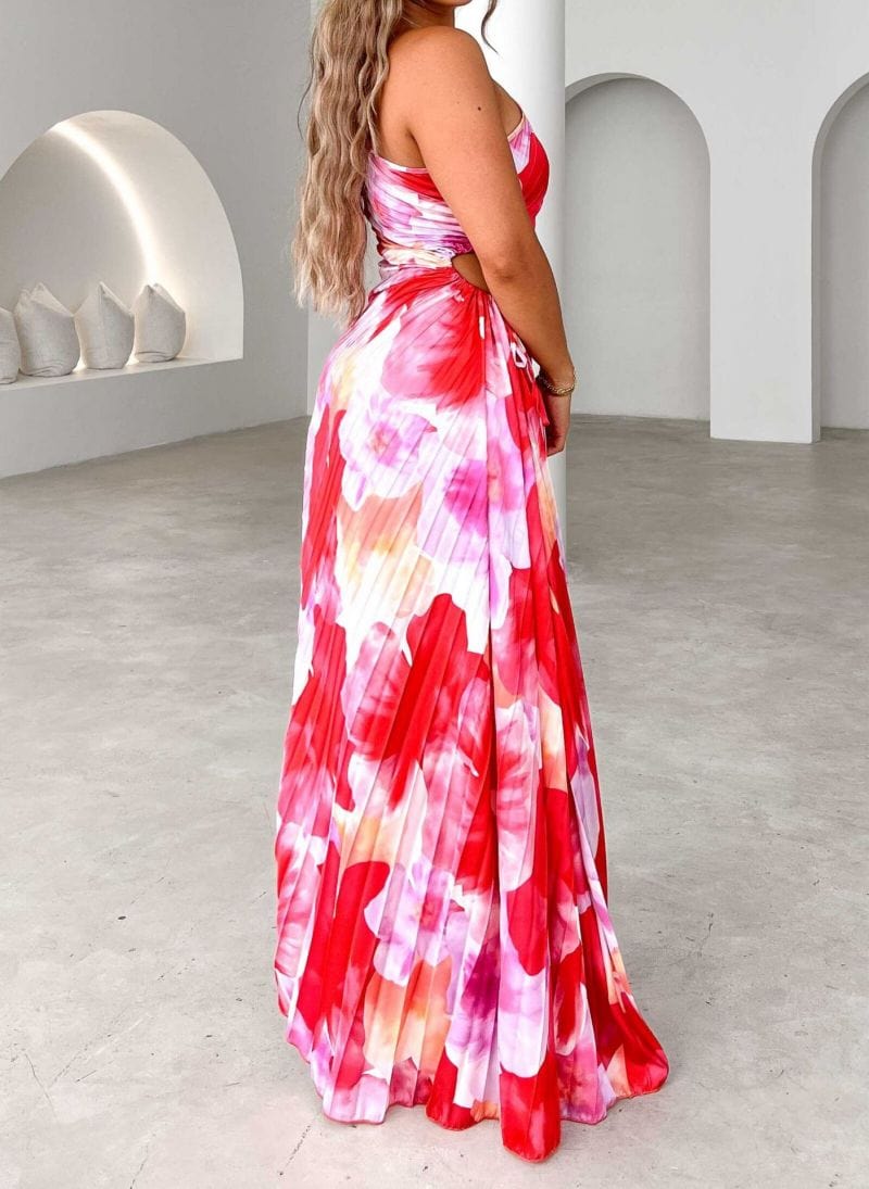 Elegantes Damen One-Shoulder Blumenkleid Bunt