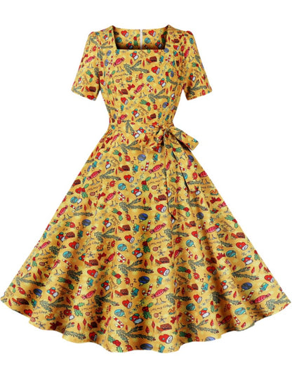 Damen Rockabilly Kleid Florales Karomuster