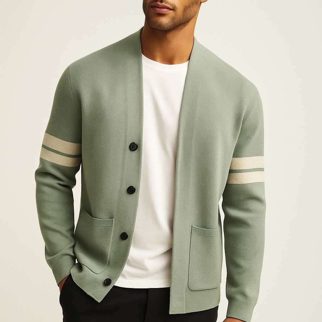 Herren Strickcardigan Sportlich-Elegante Streifen Beige - Norvielle