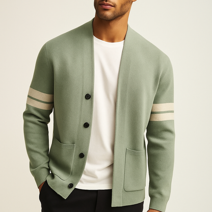 Herren Strickcardigan Sportlich-Elegante Streifen Beige - Norvielle