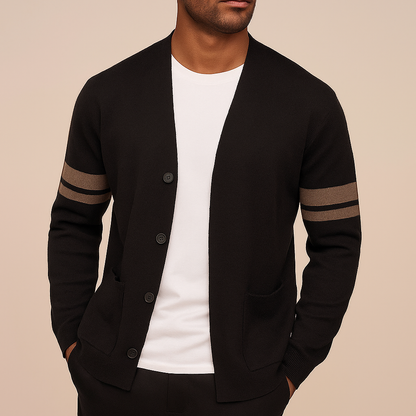 Herren Strickcardigan Sportlich-Elegante Streifen Beige