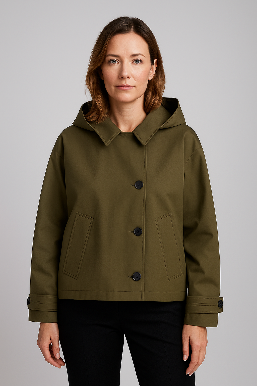 Damen Leichte Regenjacke Wasserfest Mit Knöpfen Schwarz - Norvielle