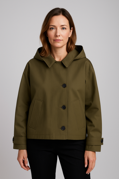 Damen Leichte Regenjacke Wasserfest Mit Knöpfen Schwarz - Norvielle