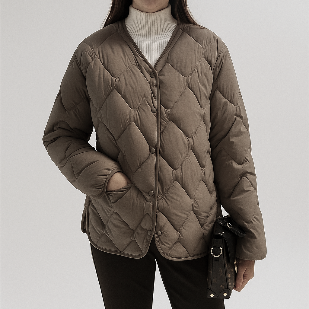 Damen Pufferjacke Warm Leicht Gesteppt Schwarz - Norvielle