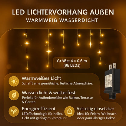 Außen LED Lichtervorhang Warmweiß Wasserdicht