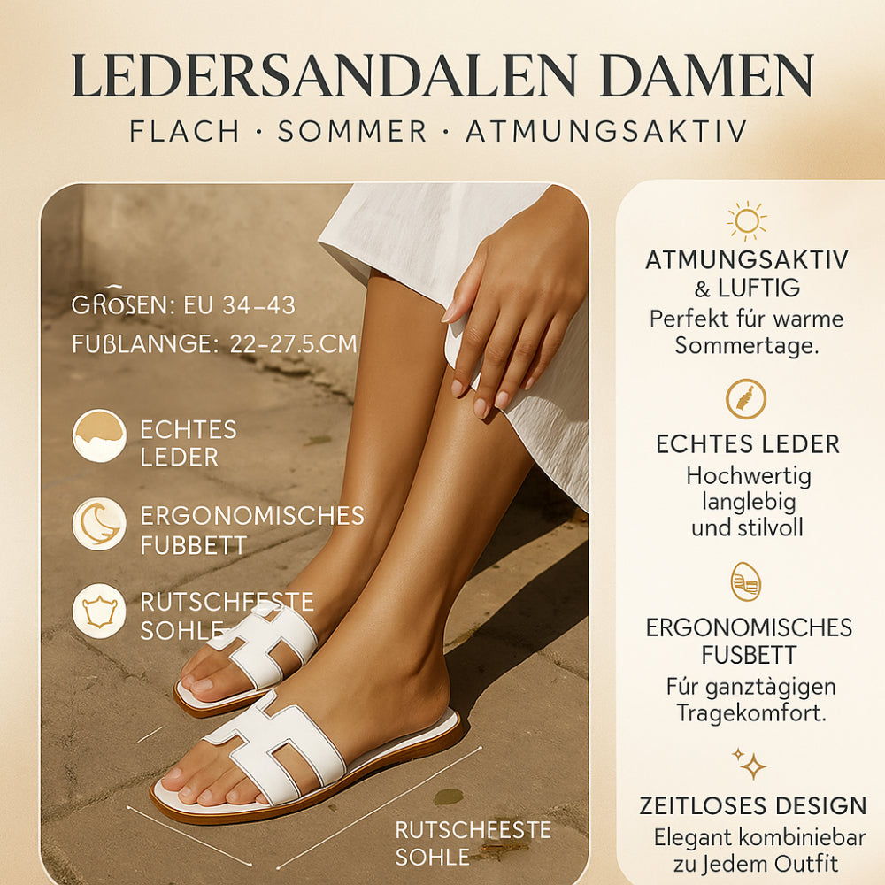 Damen Flachsandale Leder Atmungsaktiv Sommer