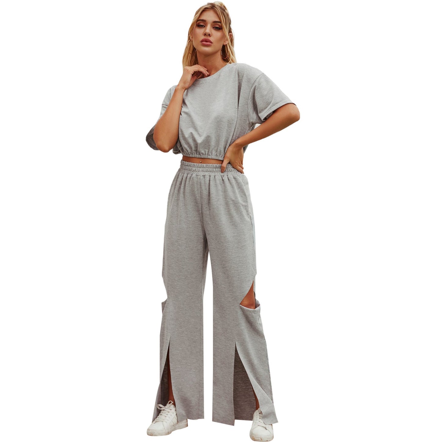 Damen High-Waist Freizeithose mit Schlitzen Norvielle