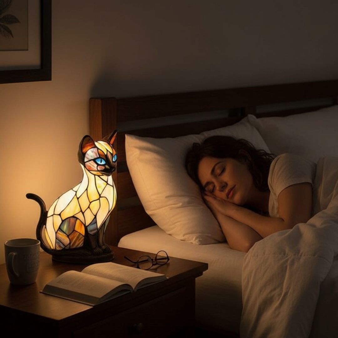 Handgefertigte Katzenlampe Luna Glow aus Kunststoff Weiß