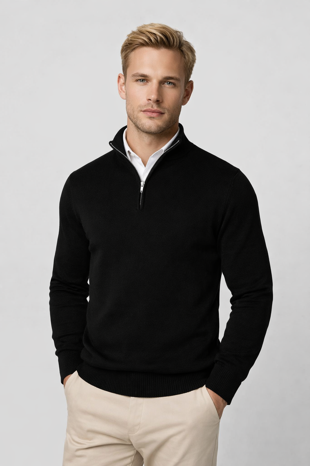 Herren Pullover Halbreißverschluss Stehkragen