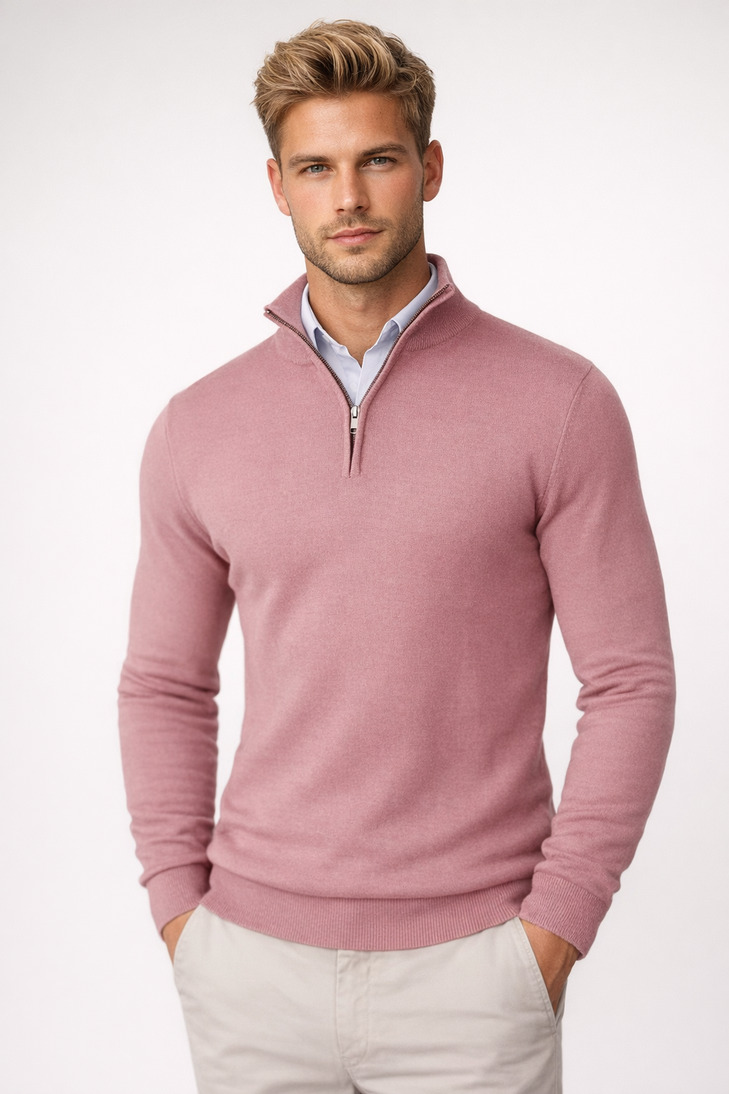 Herren Pullover Halbreißverschluss Stehkragen