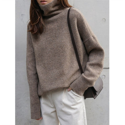 Damen Grobstrickpullover Stehkragen Weitschnitt