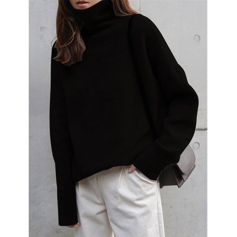 Damen Grobstrickpullover Stehkragen Weitschnitt