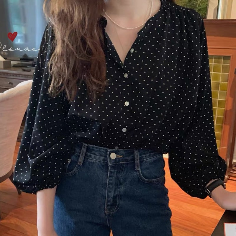 Damen Bluse Puffärmel Dots-Design Norvielle - Norvielle