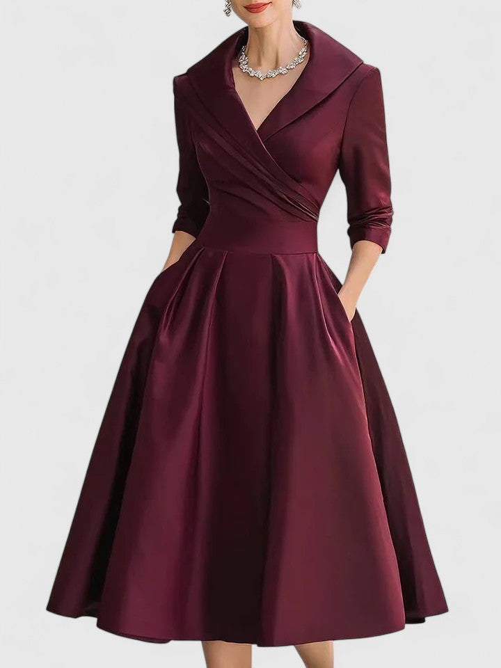 Damen A-Linienkleid Wickelkragen Feminin