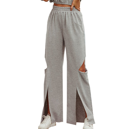 Damen High-Waist Freizeithose mit Schlitzen Norvielle