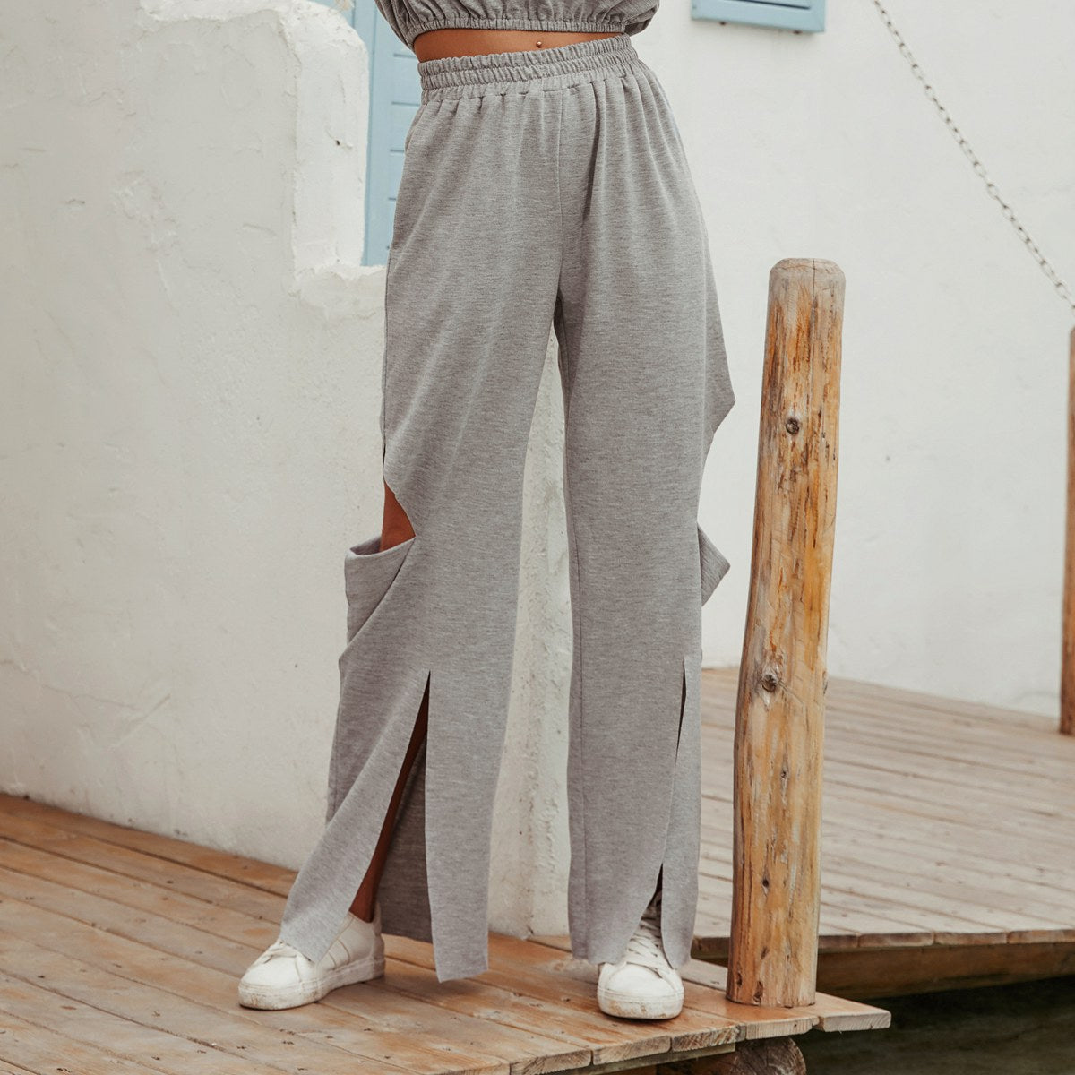 Damen High-Waist Freizeithose mit Schlitzen Norvielle - Norvielle