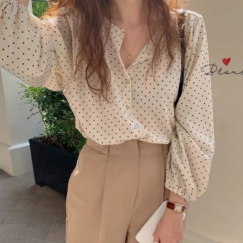 Damen Bluse Puffärmel Dots-Design Norvielle
