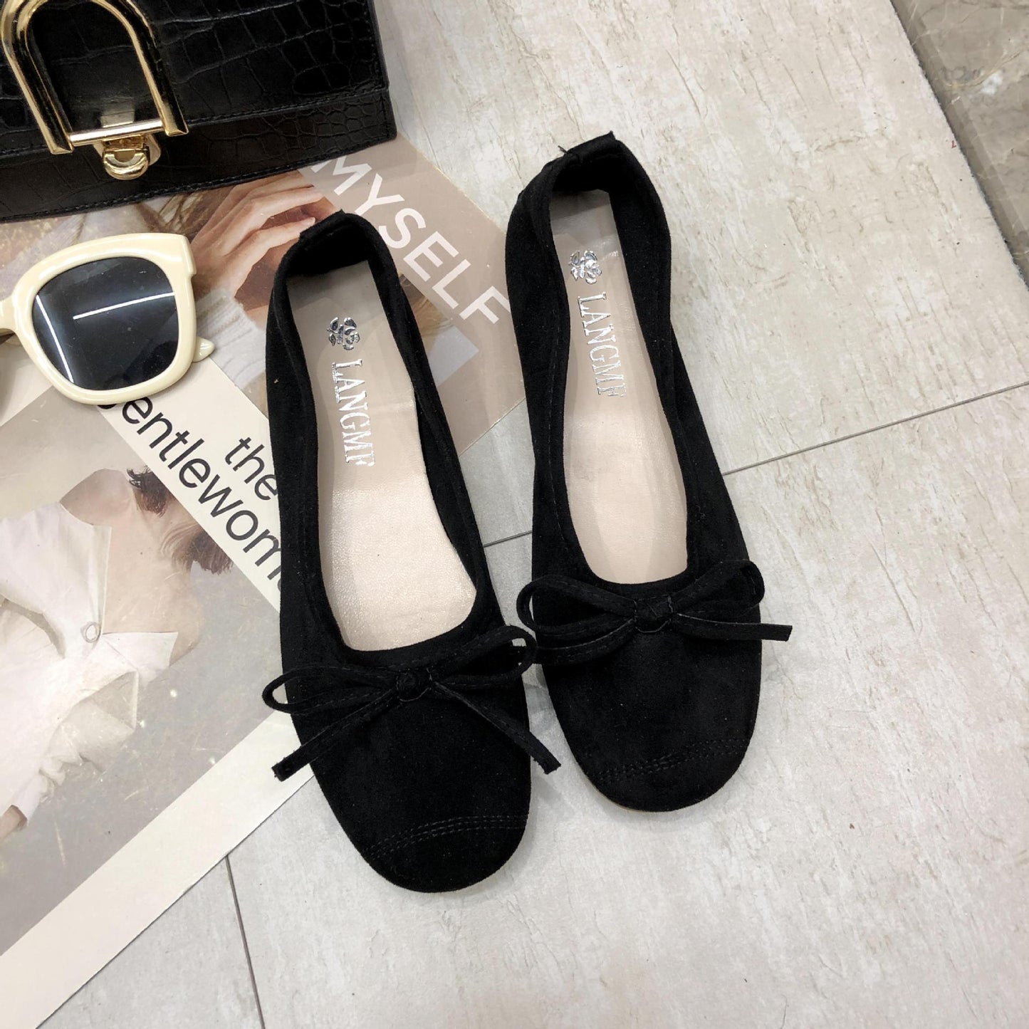 Damen Ballerinas Weiches Obermaterial Zartes Schleifen-Design