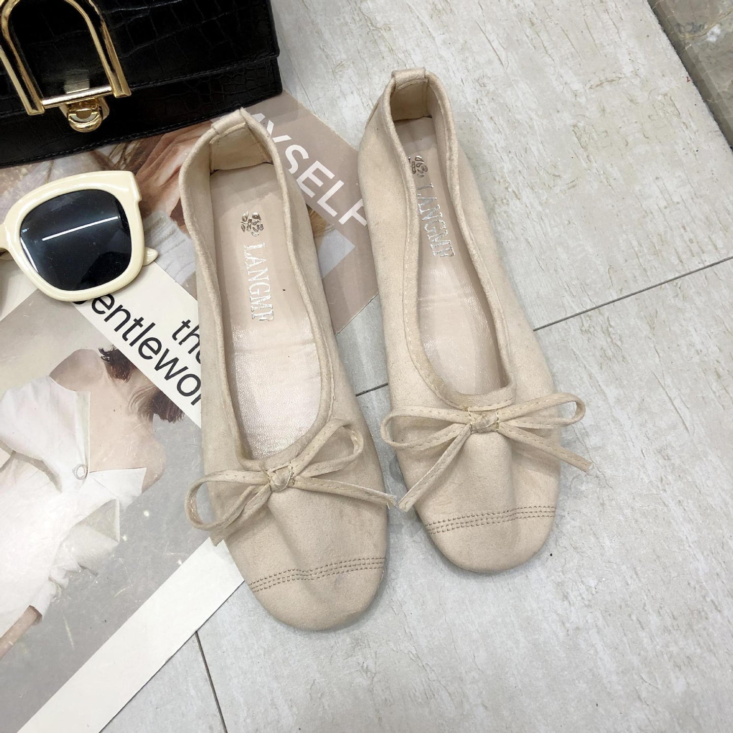Damen Ballerinas Weiches Obermaterial Zartes Schleifen-Design