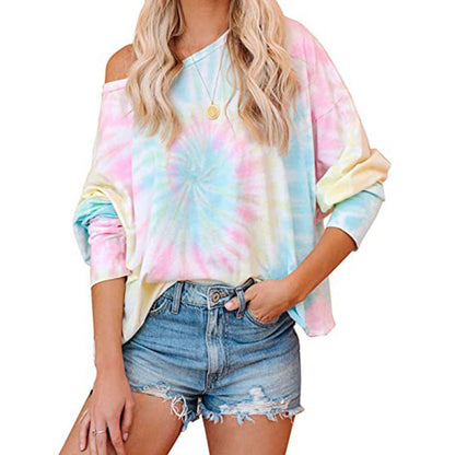 Damen Batikbluse Lockere Asymmetrisch Norvielle