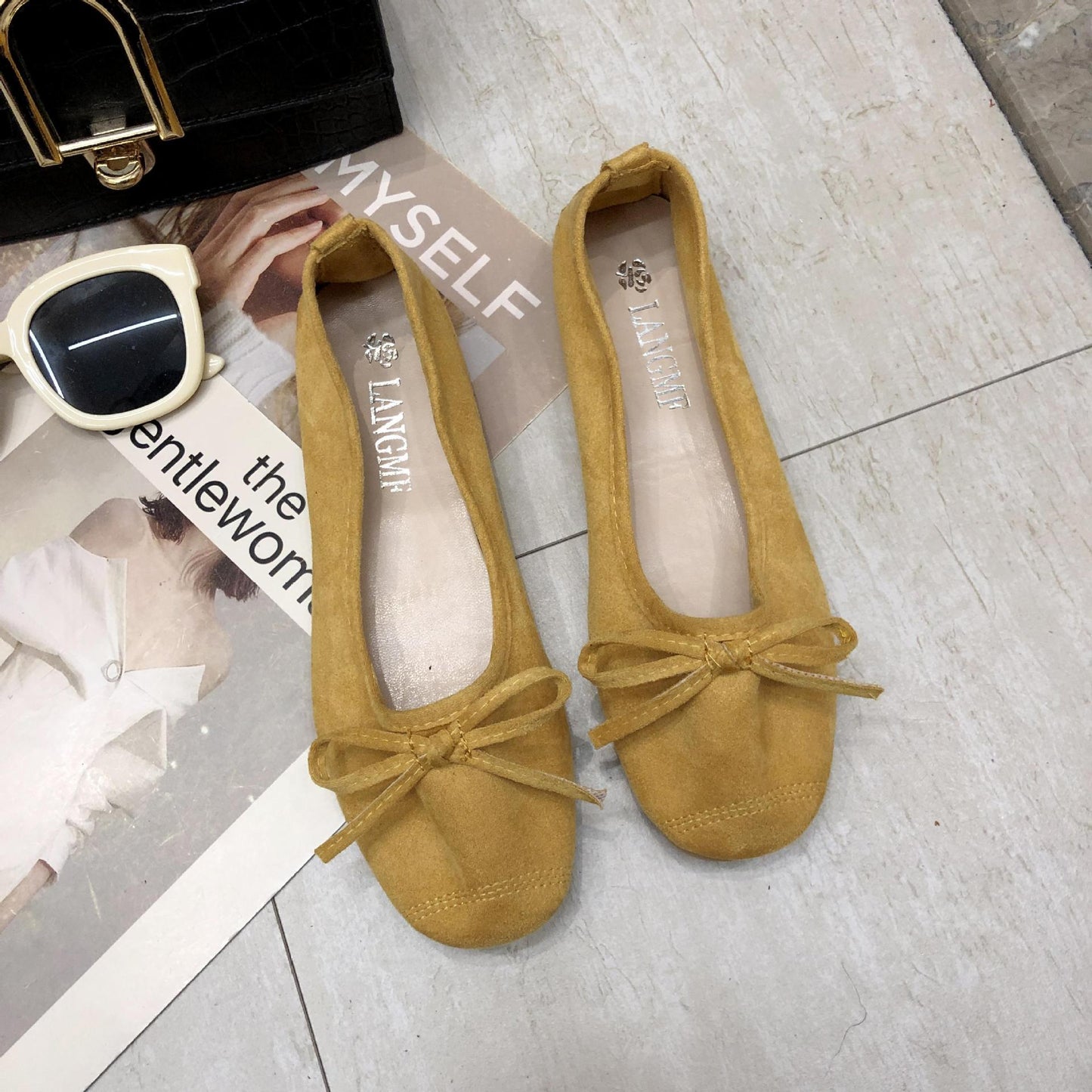 Damen Ballerinas Weiches Obermaterial Zartes Schleifen-Design