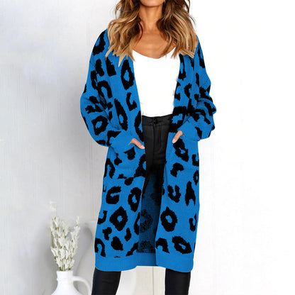 Damen Cardigan Grobstrick Animal-Print mit Taschen