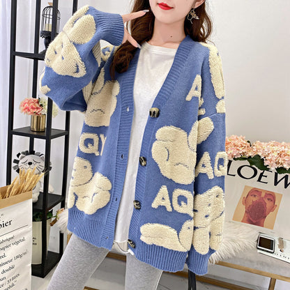 Damen Strickjacke Kuschelig Großes Schriftmotiv Norvielle