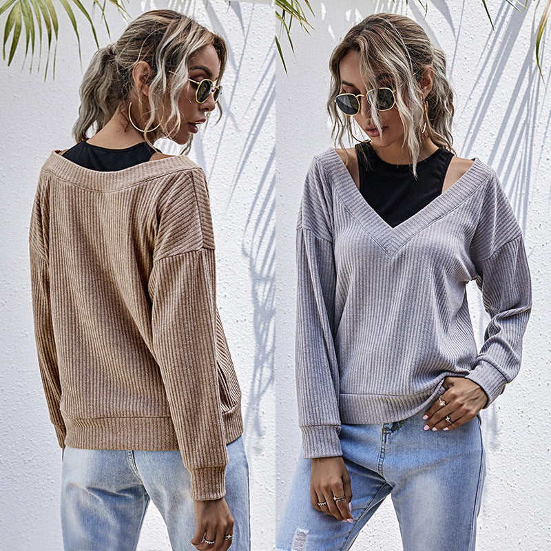 Damen Pullover V-Ausschnitt Strukturiertes Waffelmuster Norvielle