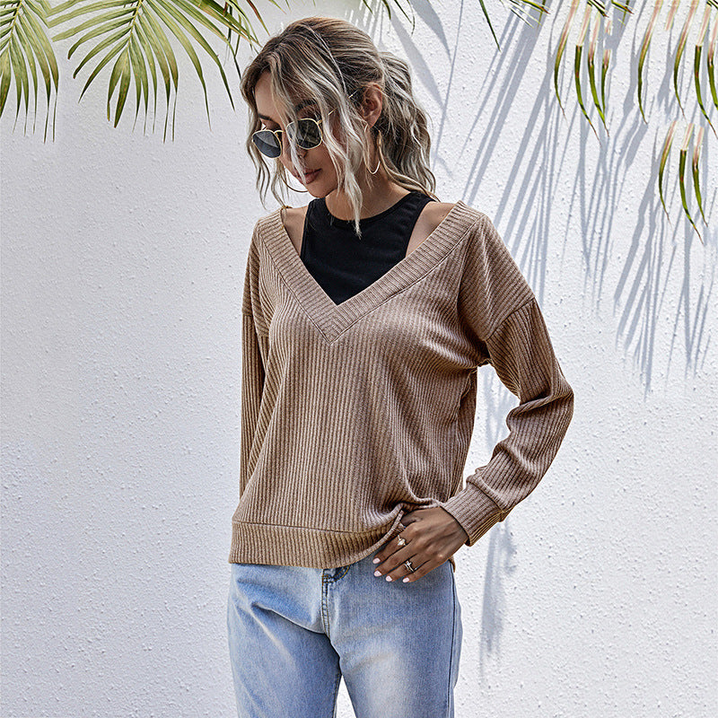Damen Pullover V-Ausschnitt Strukturiertes Waffelmuster Norvielle