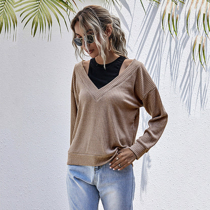 Damen Pullover V-Ausschnitt Strukturiertes Waffelmuster Norvielle