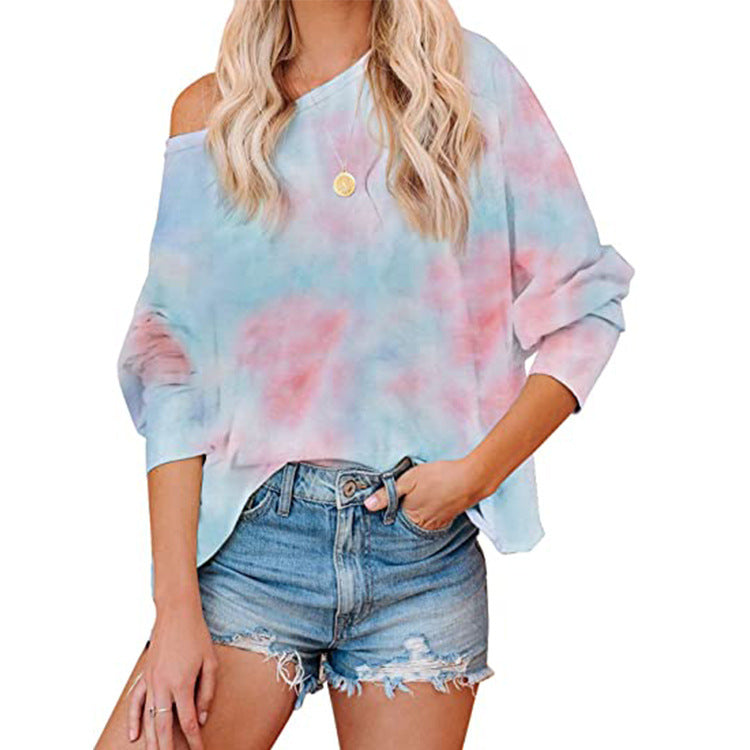 Damen Batikbluse Lockere Asymmetrisch Norvielle