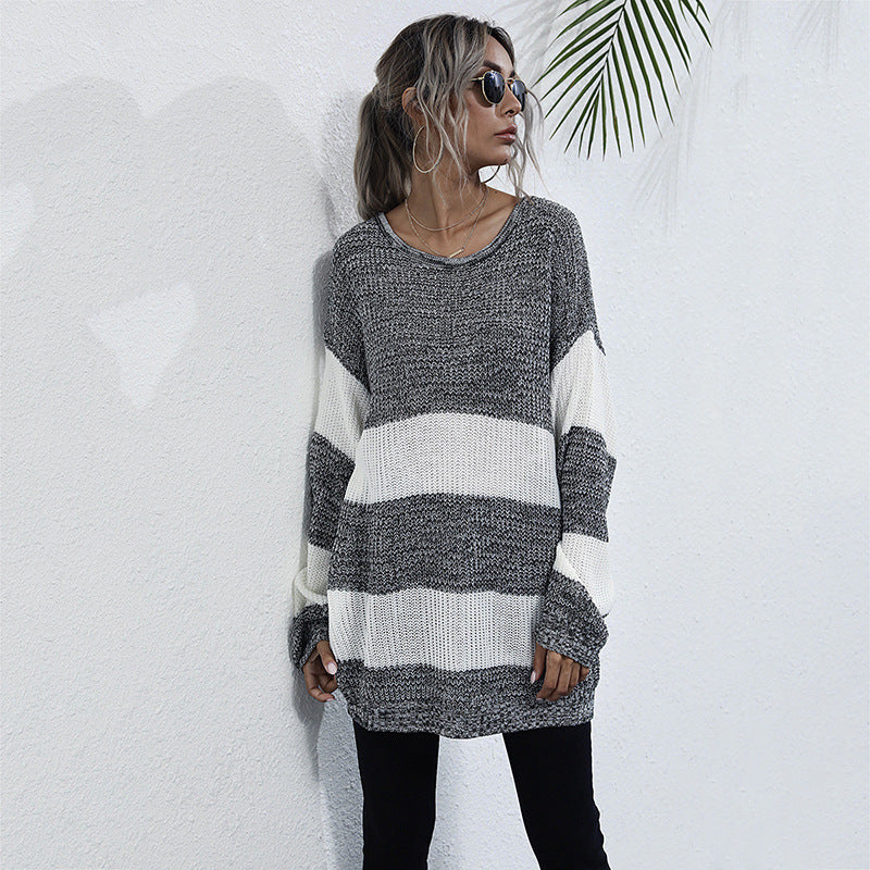 Damen Strickpullover Breite Streifen Norvielle