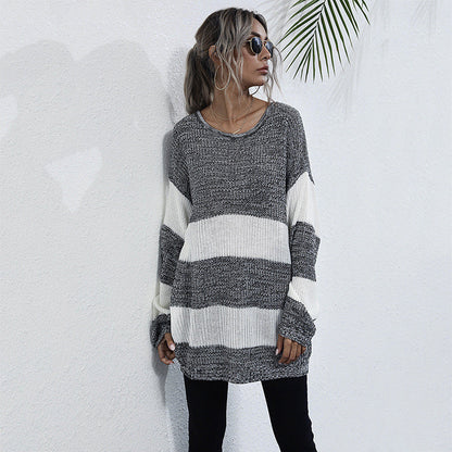 Damen Strickpullover Breite Streifen Norvielle