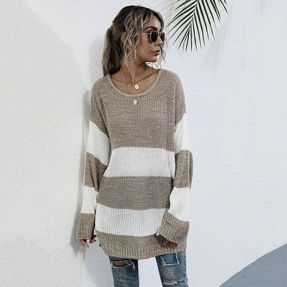 Damen Strickpullover Breite Streifen Norvielle