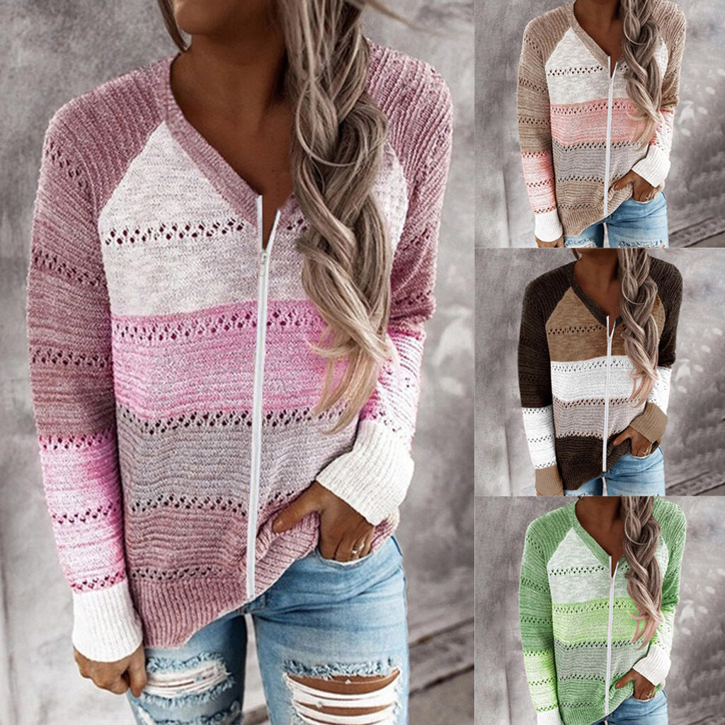 Damen Strickpullover Reißverschluss Luftige Rippdetails Norvielle - Norvielle