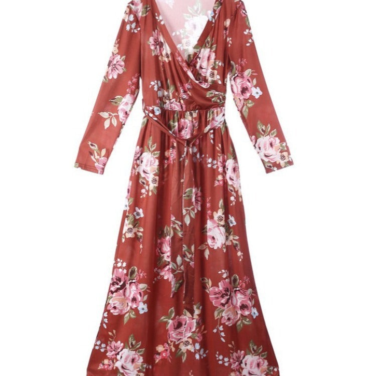 Damen Maxikleid Floralmuster Langer Ärmel Norvielle