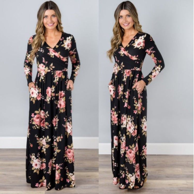 Damen Maxikleid Floralmuster Langer Ärmel Norvielle