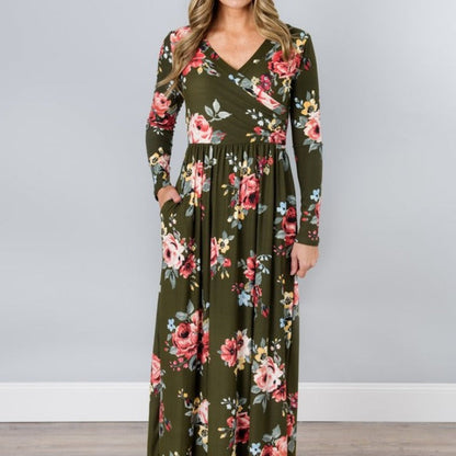 Damen Maxikleid Floralmuster Langer Ärmel Norvielle