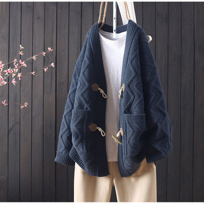 Damen Grobstrickcardigan Zopfmuster Merino Norvielle Beige
