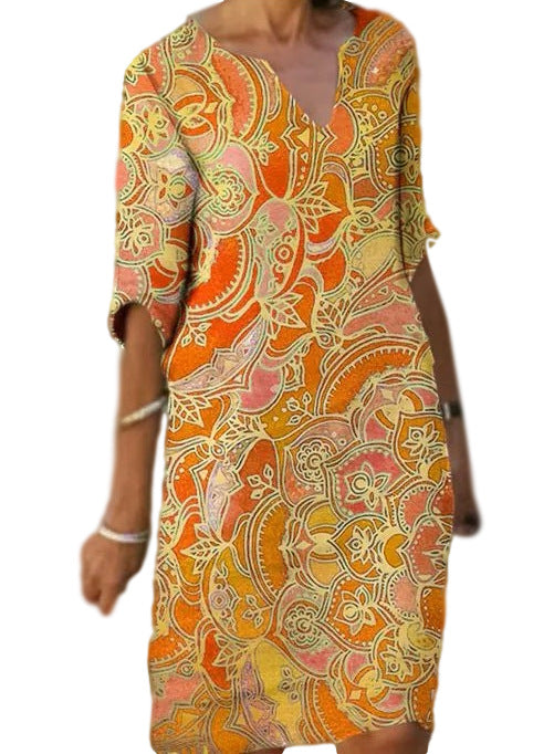 Damen Leichtkleid V-Ausschnitt Bunt Norvielle